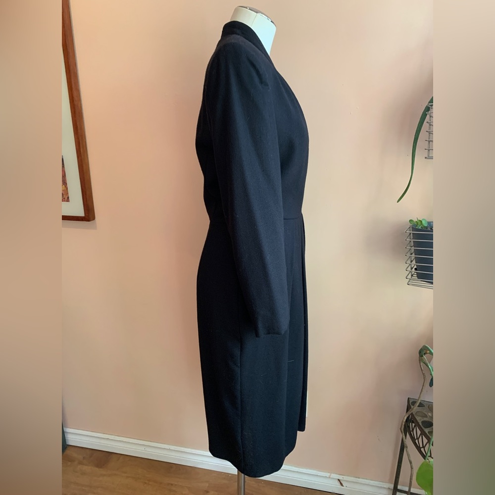 Classic Vintage 80s Black Long Sleeve Wool Professional Power Dress Sz S/M - Picture 3 of 11